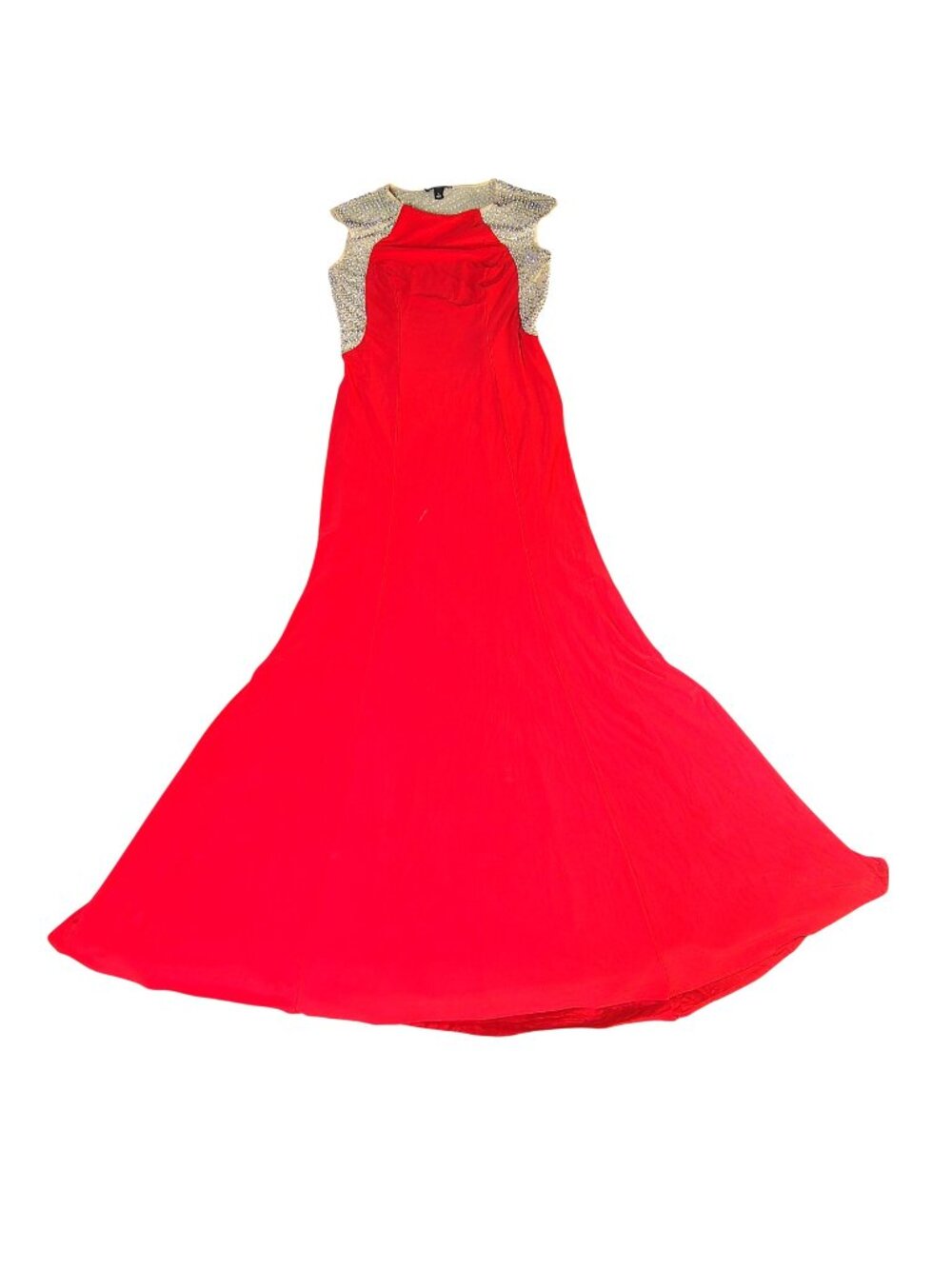MSK Red Long Evening Gown Size 4 Sparkling Beaded Illusion Back & Sides Maxi